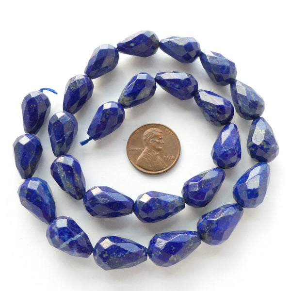 Lapis Lazuli, Drops Faceted Pear Beads 16x12mm on 16-inch Strands