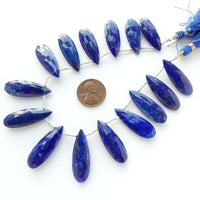 Lapis Lazuli, Drops Faceted Flat about 6x30mm, Set of 15