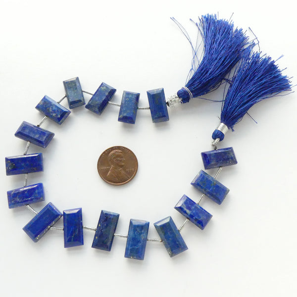 Lapis Lazuli, Center-drilled Faceted Baguette Cut Beads, Set of 16