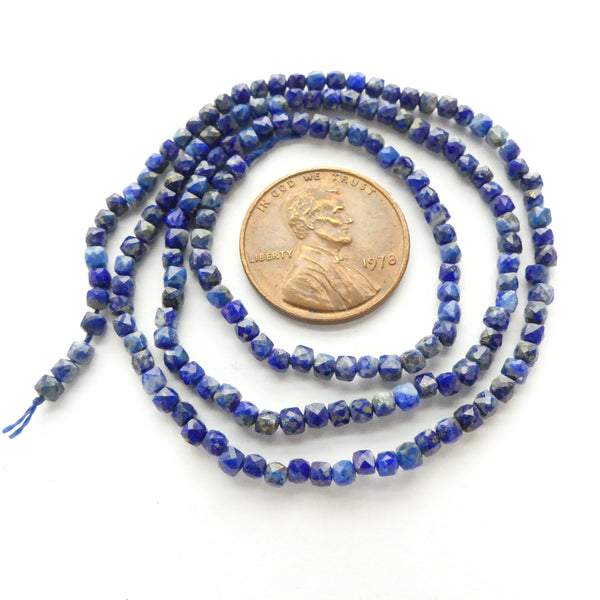 Lapis Lazuli, Cubes, Mini Faceted Beads, 2x2mm on 16-inch Strands