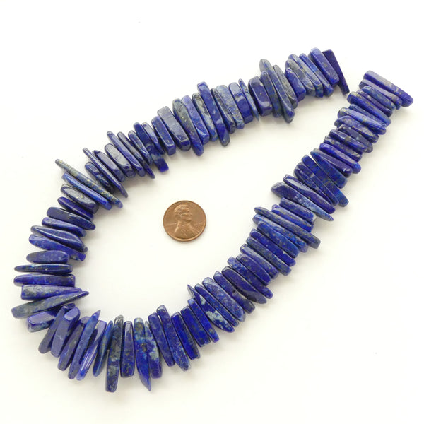 Lapis Lazuli, Center-drilled Sticks 17-27mm Long on 16-inch Strand