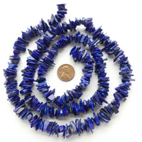 Lapis Lazuli, Chips, Thin Cut, 8-10mm Diameter on Long 30-inch Strand