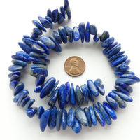 Lapis Lazuli, Chips, Smooth Medium Elongated average 5x15mm on 16-inch Strands