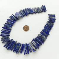 Lapis Lazuli, Center-Drilled, Graduated 5mm Wide Sticks on 16-inch Strand