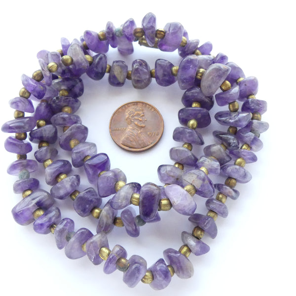 Amethyst Chips, 8-10mm Diameter on Long 24-inch Strand