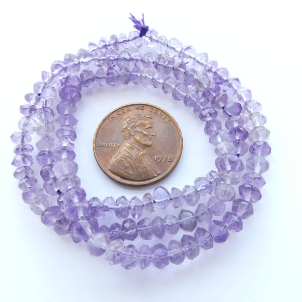 Amethyst Faceted Rondelles, Light Lavender Color 3x4mm on 15-inch Strand