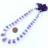 Amethyst Briolettes, Light Lazer Faceted, Graduated Strand of 29 Beads, 12 Inches