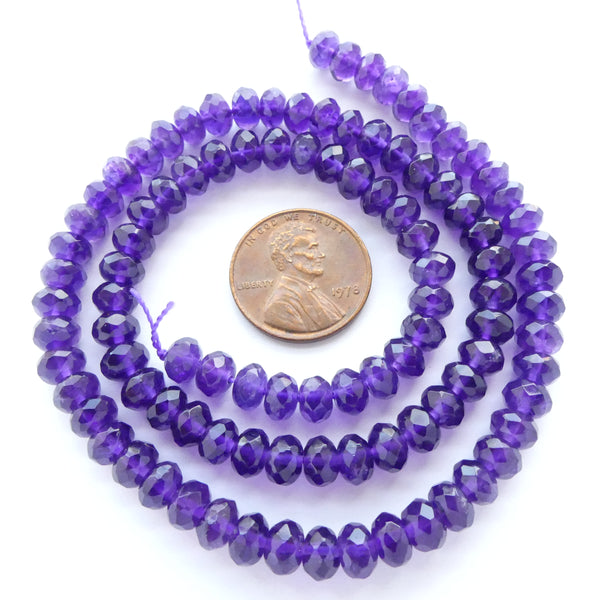 Amethyst Faceted Rondelles, Deep Rich Color, 4.5x6mm on 16-inch Strand