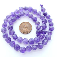 Amethyst Faceted, Puffy Hexagons, 8mm Diameter on 15-inch Strands