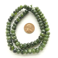 Jade (Nephrite) Faceted Rondelles, 6x8mm, Darker, on 16-inch Strands