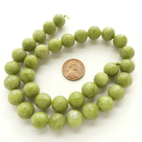 Olive Jade, Faceted Round 12mm Beads on 16-inch Strand