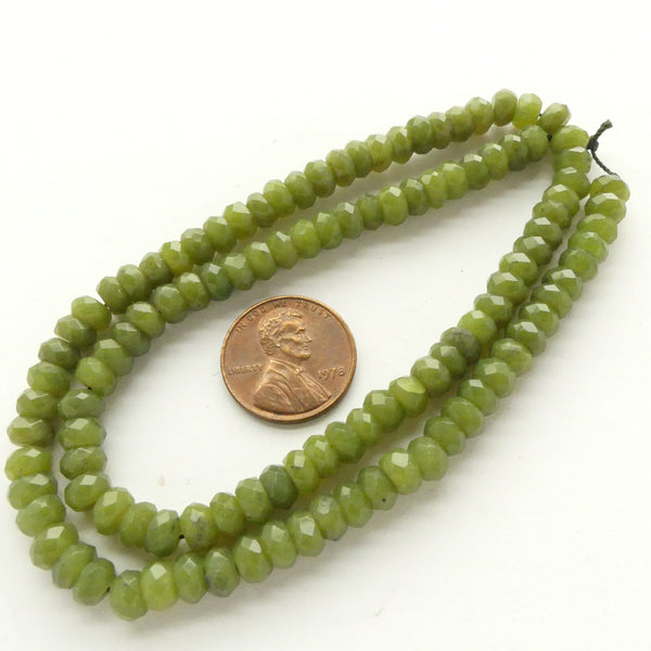 Jade (Nephrite) Faceted Rondelles, 4x6mm, on 16-inch Strands