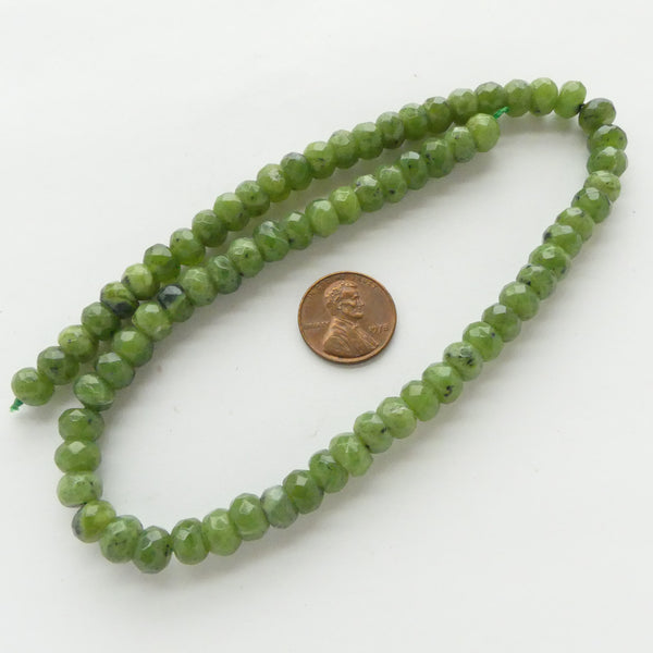 Jade, (Nephrite) Faceted Rondelles 6x8mm on 16-inch Strands