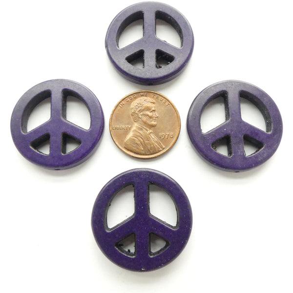 Magnesite Dyed Dark Purple, Peace Signs 25mm Diameter, Sold by Sets of 4
