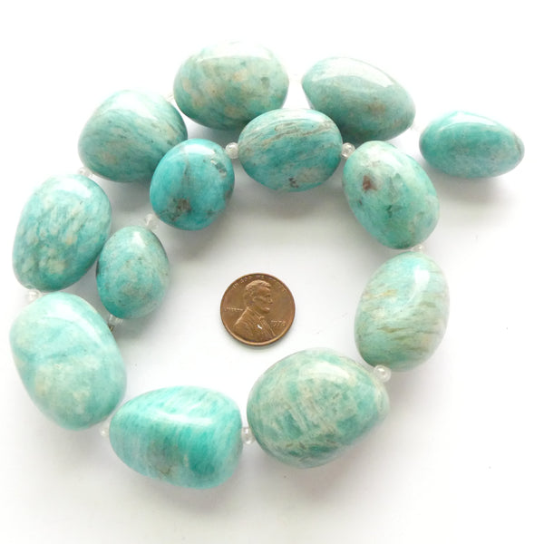 Amazonite, Giant Freeform Puffy Ovals, 1.25"x1" on 16-inch Strands