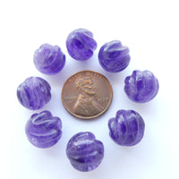 Amethyst Carved Round, 12mm Vintage Spiral Carved Beads, Sold Individually