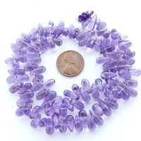 Amethyst Briolettes, Smooth Small, Drops 8-10mm long on 15-inch Strand