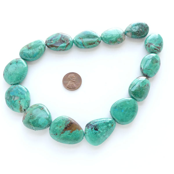 Chrysocolla, Flat Freeform Shapes, Largest 30x22mm on 16-inch Strand