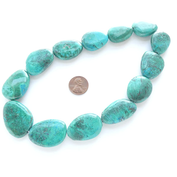 Chrysocolla, Flat, Freeform Shapes, Largest 30x24, on 16-inch Strands