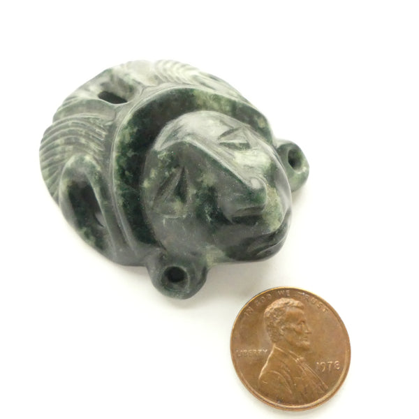 Jade Pendant, Jadeite, Maya Face Carving, Vintage, Guatemala, 42x42mm