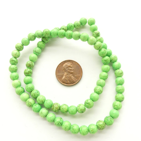 Howlite Dyed Green to Imitate Gaspeite, Round 6mm Beads on 16-inch Strands