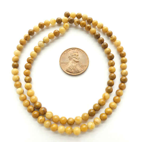 Yellow Jasper, Round 4mm Beads on 16-inch Strands