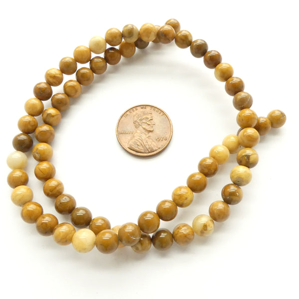 Yellow Jasper, Round 6mm Beads on 16-inch Strands