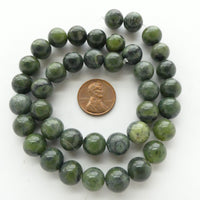 Jade (Nephrite), Round 10mm Beads, Darker, on 16-inch Strands