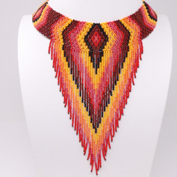Collar with Fringe, Nativo Style with Fringes, Sunset Colors, Neckline 18 inches plus fringe