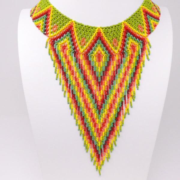 Collar with Fringe, Nativo Style with Olive and Oranges, 18"  plus 7" Fringes