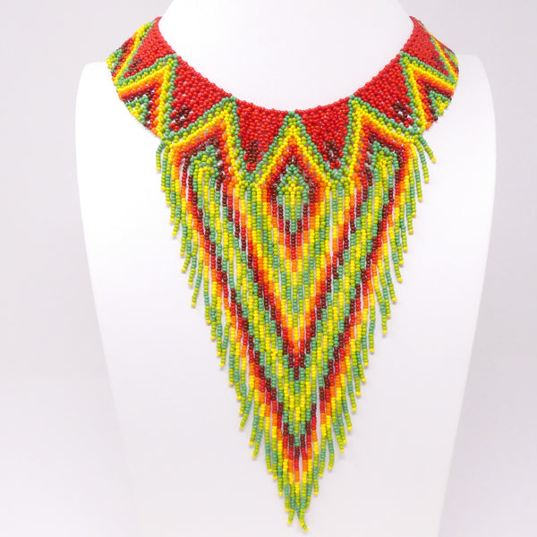Collar With Fringe, Nativo Style in Red with Green & Yellow, 18" collar plus 7" finges