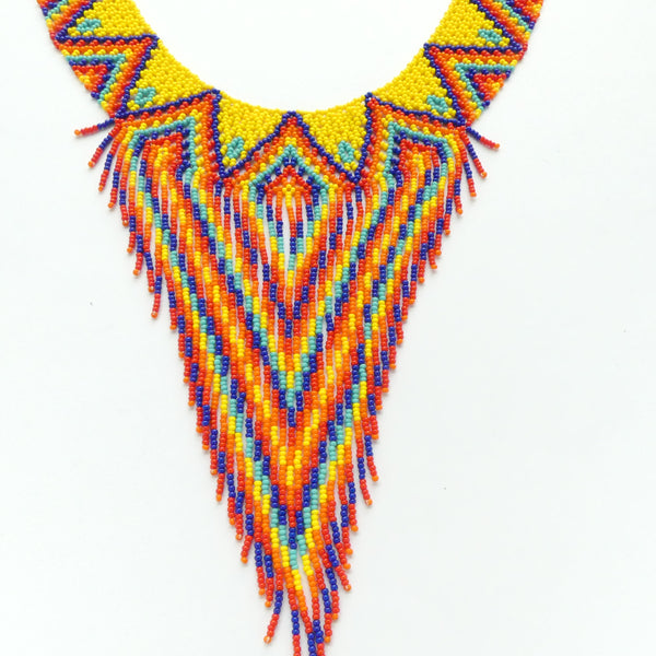 Collar with Fringe, Nativo Style, Yellow with Multicolor, 18 inche Collar plus 7" Fringe