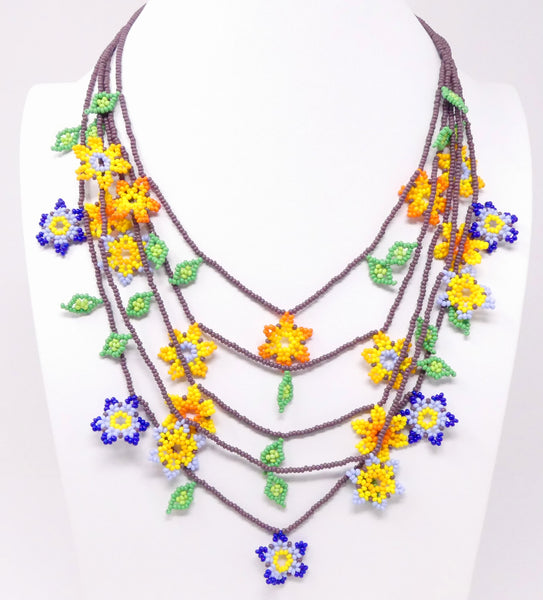 Floracita Multi-Strand Necklace, Bright Flowers with Purple, 28 inches