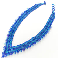 Crystal Vivi Necklace, Blue & Dark Aqua Seed Beads with Blue Crystals, 19 inchs