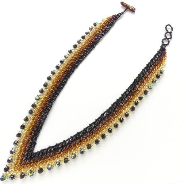 Crystal Vivi Necklace, Tonal Light & Dark Gold to Black with Crystals, 19 inches