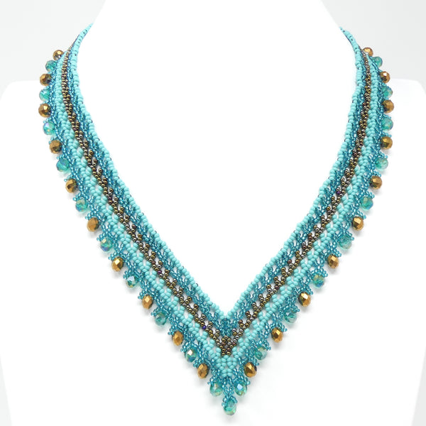 Crystal Vivi Necklace, Turquoise, Aqua and Bronze, with Crystals, 19 inches