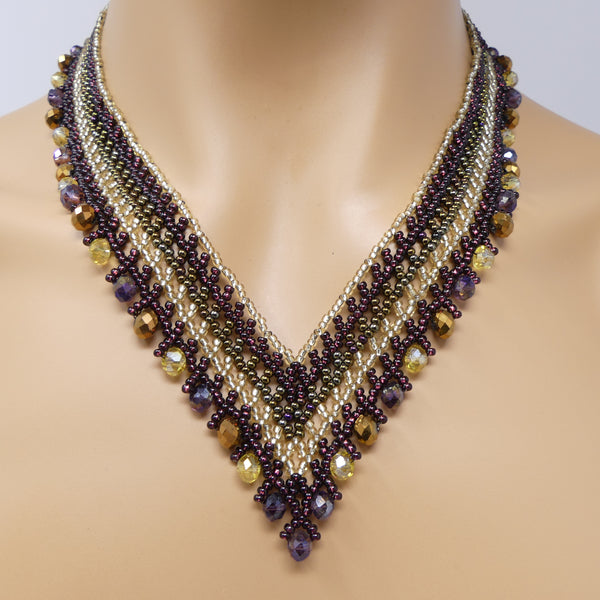 Crystal Vivi Necklace, Bronze, Garnet AB & Warm Silver Seed Beads with Crystals, 19 inches