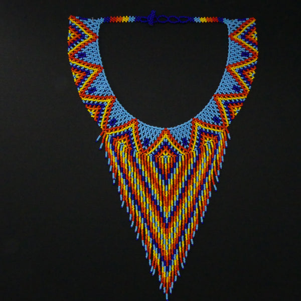 Collar with Fringe, Nativo Style with Blue & Brights, Neckline 18" plus 7" fringes