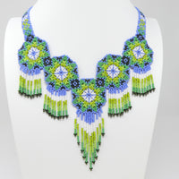 Mandala Necklace with Fringes, Three Greens, Cornflower Blue with White & more, 22 inches