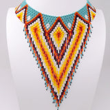 Collar with Fringe, Nativo Style Turquoise & Sunset Colors, Neckline 18" plus 7" Fringe