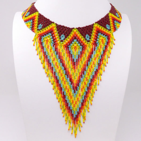 Collar with Fringe, Nativo Style Brown with Multicolor, Neckline 18" plus 7" fringe