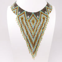 Collar with Fringe, Shimmering Bronze, Silver, Gold & Turquoise, 18" plus 7" Fringes