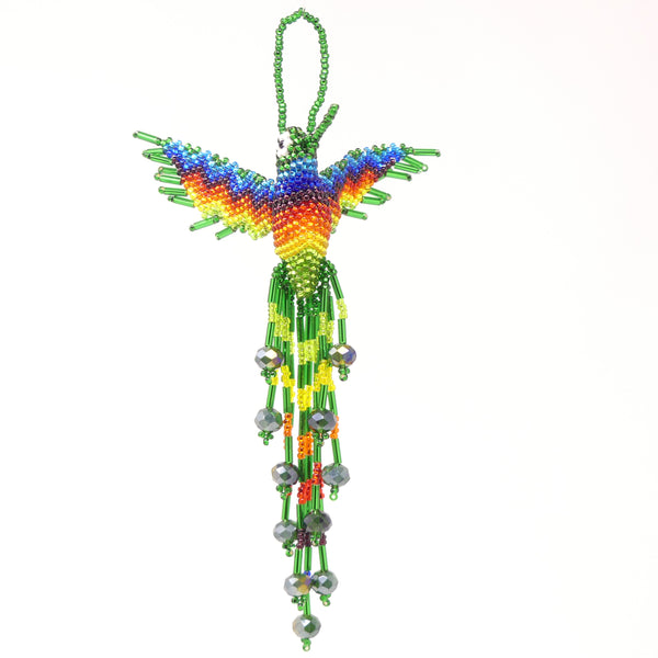 Ornaments, Hummingbirds, Light Green with Rainbow, 7 inches long