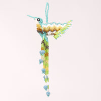 Ornaments, Hummingbirds, Turquoise, White & Gold, 7 inches long