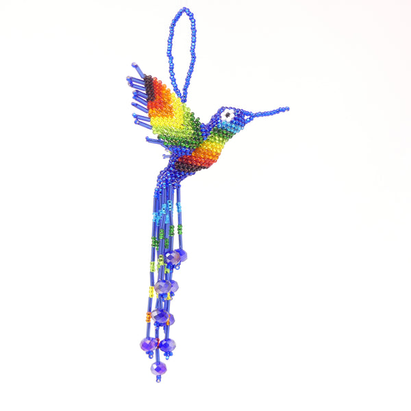 Ornaments, Hummingbirds, Blue with Rainbow, 7 inches long