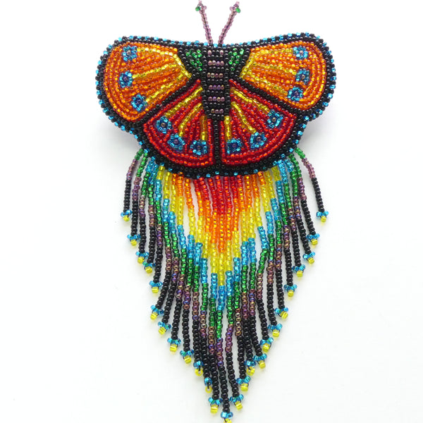 Hair Clip, Butterfly with Fringe, Red & Orange Silver-Lined with Aqua & Black, 5 inches long