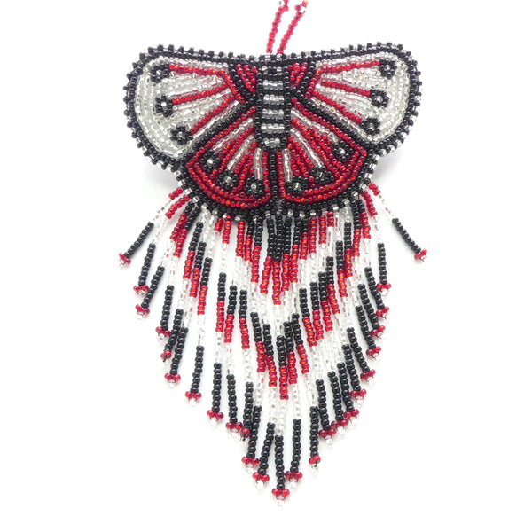Hair Clip, Butterfly with Fringe, Silver-Lined Red & Crystal with Black, 5 inches long