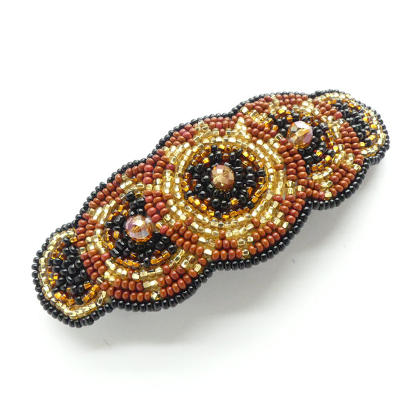 Hair Clip, 5 Circles Style, Warm Brown, Gold & Black Accents, 4 inches wide