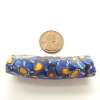 Millefiori Antique Venetian Trade Beads, Blue Elbows 50x14mm