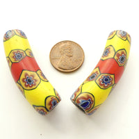 Millefiori Antique Venetian Trade Beads, Red, Yellow, 46x13mm, Sold Individually